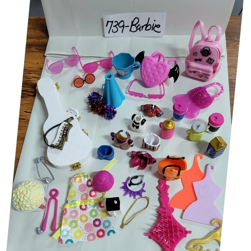 37 Barbie Doll Accessories Lot Clothes Shoes Purses Instruments and More